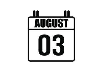3 August calendar. Simple calendar page for the month of August. Black vector on white background.