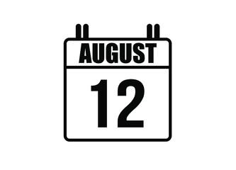 12 August calendar. Simple calendar page for the month of August. Black vector on white background.
