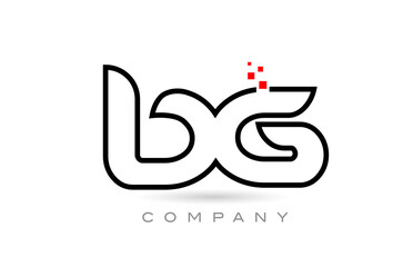 BG connected alphabet letter logo icon combination design with dots and red color. Creative template for company and business