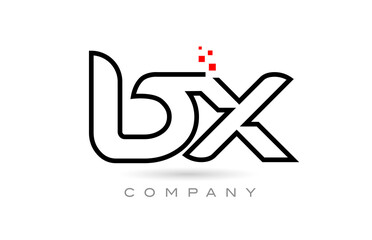 BX connected alphabet letter logo icon combination design with dots and red color. Creative template for company and business
