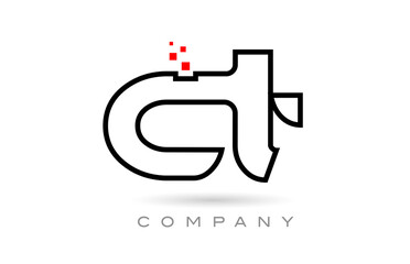 CT connected alphabet letter logo icon combination design with dots and red color. Creative template for company and business