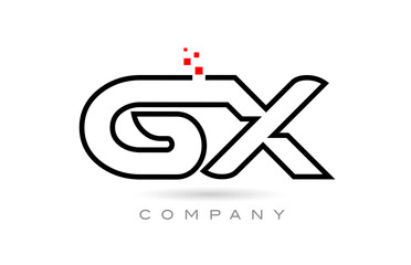 GX connected alphabet letter logo icon combination design with dots and red color. Creative template for company and business