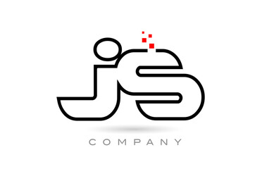 JS connected alphabet letter logo icon combination design with dots and red color. Creative template for company and business