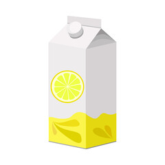 Lemon juice in a cardboard box on a white background.Vector illustration of a drink.