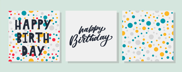 Happy Birthday lettering text banner, black color. Vector illustration.