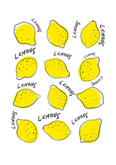 Lemons illustrated set of minimal ink doodle abstract citrus fruits 