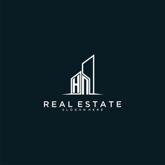 HN initial monogram logo real estate with building style design vector