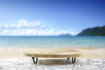 Desk of free space and sea landscape. 