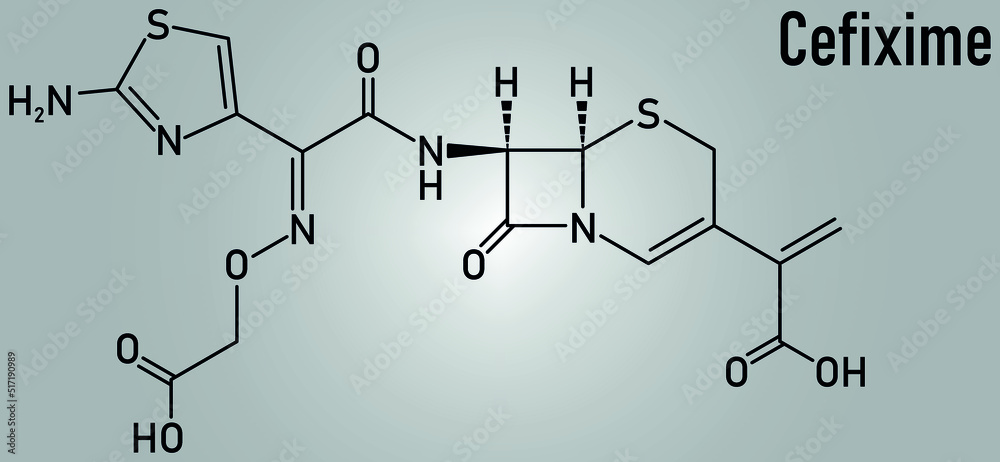 Wall mural Skeletal formula of Cefixime antibiotic drug molecule.