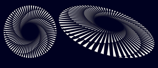 Spiral with lines in circle as endless symbol. Normal and perspective view. Abstract geometric art line background, logo, icon or tattoo. - obrazy, fototapety, plakaty