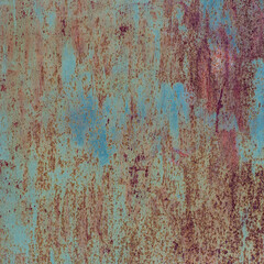 Rusted metal background old  dirty rusty Brown Scratch and rust Aged Painted in blue, Erosion texture corten