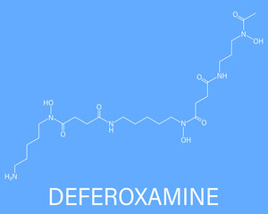 Skeletal formula of Deferoxamine drug molecule. Used to treat iron poisoning or hemochromatosis.