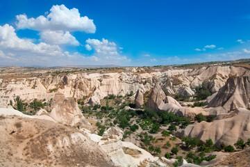 Cappadocia Turkey partly cloudy sunny wide angle view