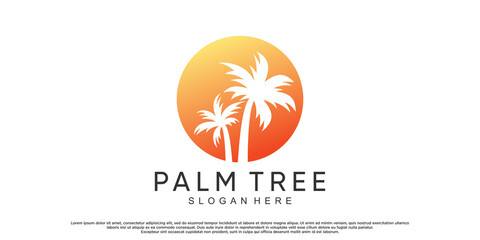Palm tree logo design template with creative concept Premium Vector