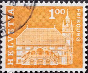 SWITZERLAND - CIRCA 1967: a postage stamp from Switzerland, showing the historic Swiss building the...