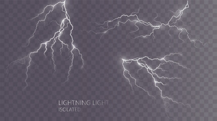 Light white isolated vector lightning png. Magic light abstract lines. Realistic natural lightning effects. - obrazy, fototapety, plakaty