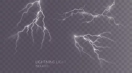 Deurstickers Light white isolated vector lightning png. Magic light abstract lines. Realistic natural lightning effects. © Sergey
