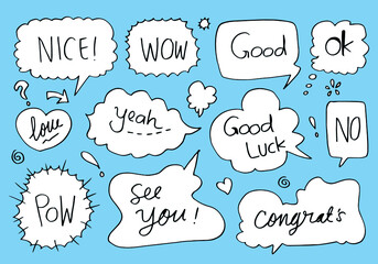 Hand drawn set of speech bubbles with handwritten.Vector illustration.