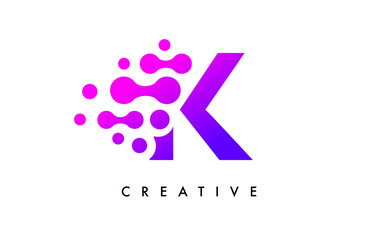 Bubbles Dots Letter K Logo Design. Creative Letter Icon with Blue Bubbles and Circular Dots Vector
