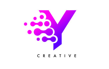 Bubbles Dots Letter Y Logo Design. Creative Letter Icon with Blue Bubbles and Circular Dots Vector