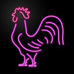 rooster neon sign, modern glowing banner design, colorful modern design trends on black background. Vector illustration. © Oleh