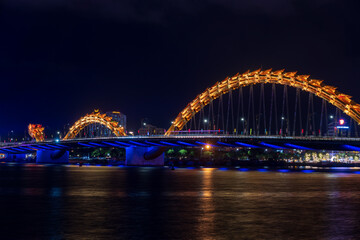 Night view of Dragon bridge, Da Nang, Vietnam.
