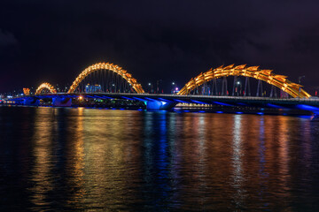 Fototapeta na wymiar Night view of Dragon bridge, Da Nang, Vietnam.