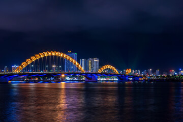 Night view of Dragon bridge, Da Nang, Vietnam.