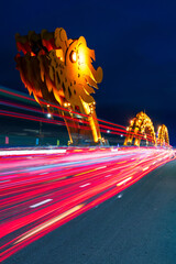 Night view of Dragon bridge, Da Nang, Vietnam.