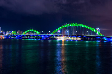 Fototapeta na wymiar Night view of Dragon bridge, Da Nang, Vietnam.