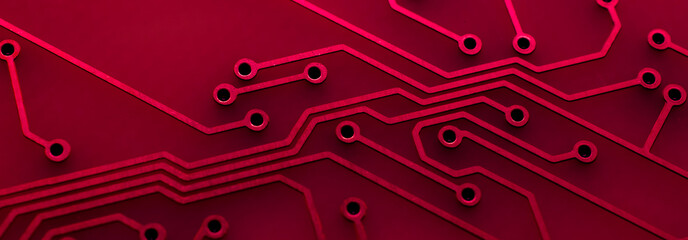 a printed circuit board in red