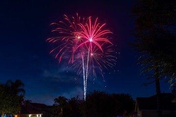 Beautiful view of colorful fireworks on Independence day in Murrieta, CA, USA