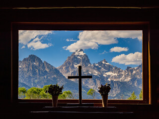 Interior view of the Chapel of the Transfiguration of Grand Teton National Park