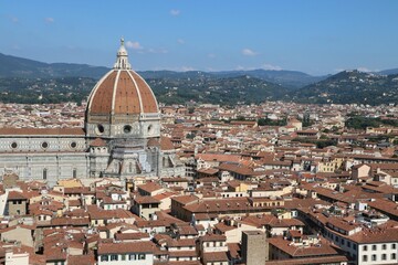 Scenic view of the Piazzale Michelangelo and beautiful hills in the background in Florence, Italy