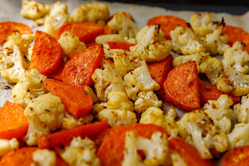 Fried vegetables - cauliflower and batat - sweet potato.