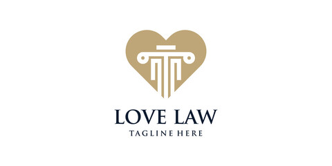 Law logo design concept vector with love style, lawyer, law firm, justice