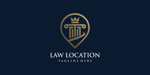Law logo design concept vector with pin location style, lawyer, law firm, justice