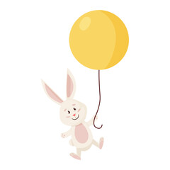 Bunny Character. Flying and Smile Funny, Happy Easter Rabbit.