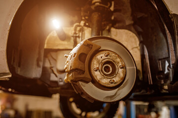 Disc and brake caliper of the vehicle for repair in the garage