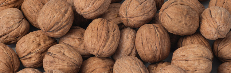 Nuts close-up view, banner