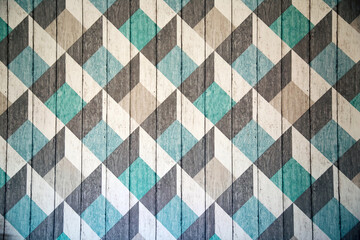 Fototapeta premium Old pastel blue beige vintage geometric wallpaper