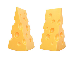 Yellow cheese pieces on a white background, 3d render