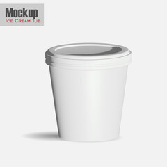 round glossy ice cream cup. Photo-realistic packaging mockup template with sample design. 3d illustration. White round matte ice cream cup. Photo-realistic packaging mockup template. 