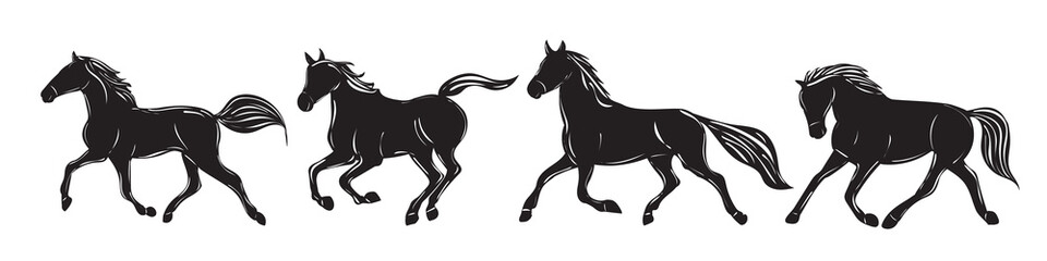 Obraz na płótnie Canvas running horses silhouette isolated, vector