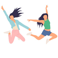women jump, rejoice in flat style, isolated, vector