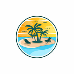Fototapeta na wymiar Paradise island logo. Beautiful beach logo. amazing beach sea logo design. Tropical islands logo
