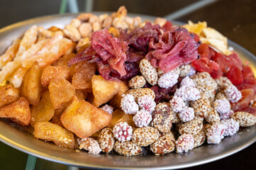 Turkish and Middle East dessert and finger food, assortment of nuts, dried fruits and berries