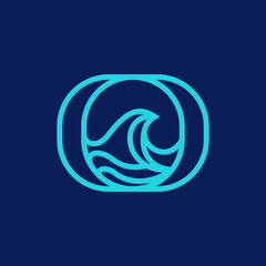 Creative O Letter Logo Design with Water Splash Ocean Blue Wave Vector Icon Symbol Illustration.