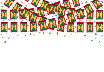 Grenada flag garland white background with confetti, Hang bunting for Grenada independence day celebration template banner, Vector illustration