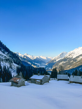 View from the Elmen part of the Alps in Austria in winter